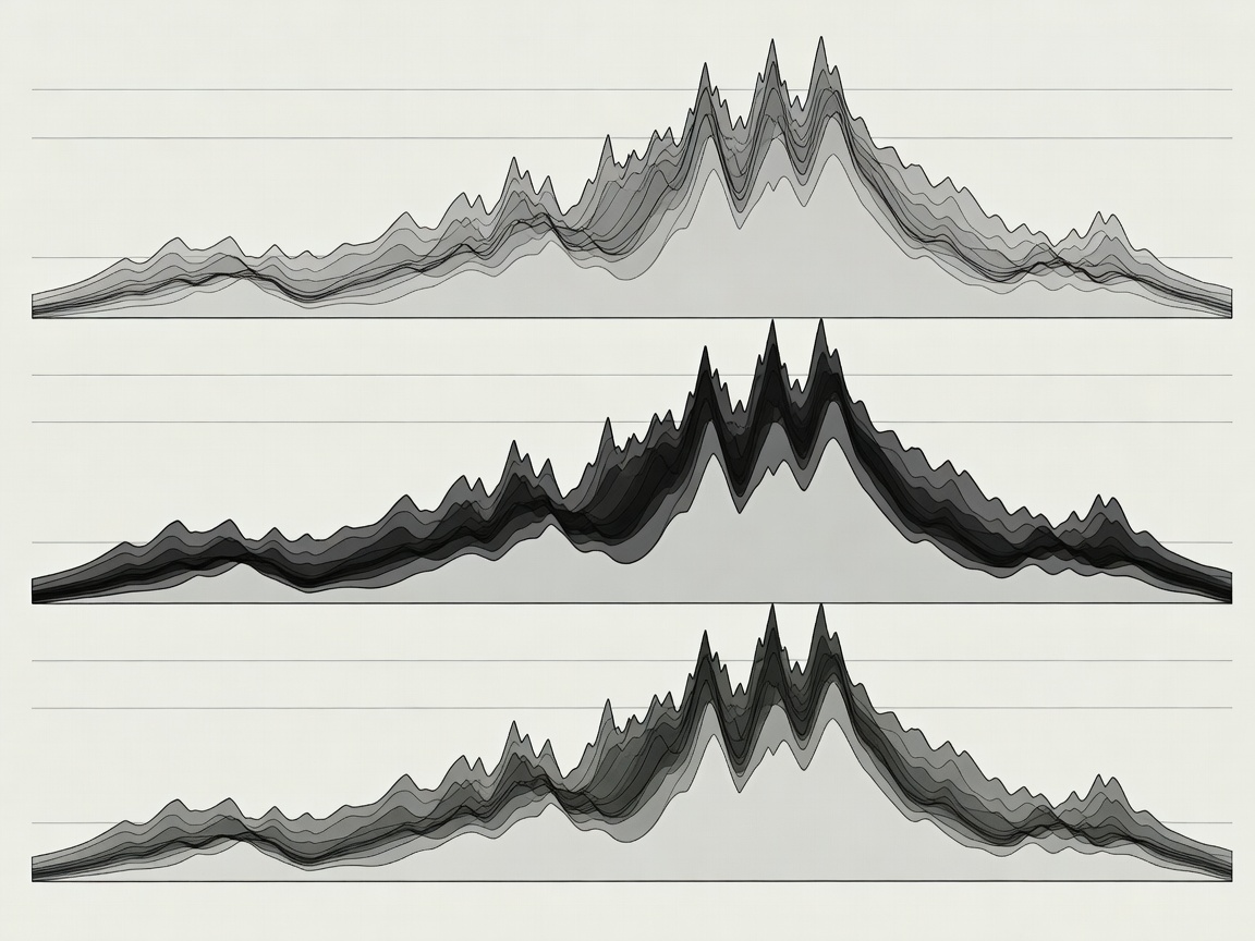 Layered elevation profiles representing the changing shape of a three-week cycling race